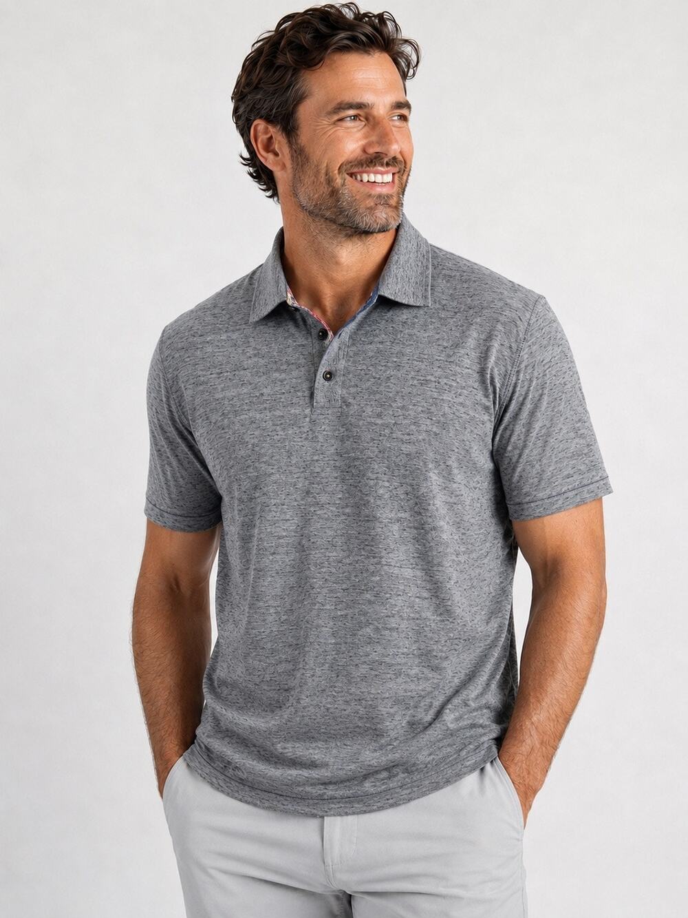 Robert Graham Messenger Gray Heather Polo XXL Multicolor Trim Designer Golf